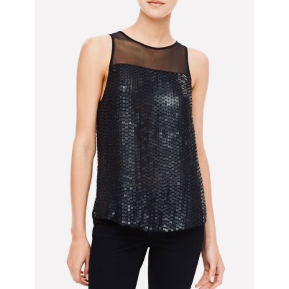PARKER • Black Carson Combo Silk Chiffon Sequin Embellished Tank Top, S